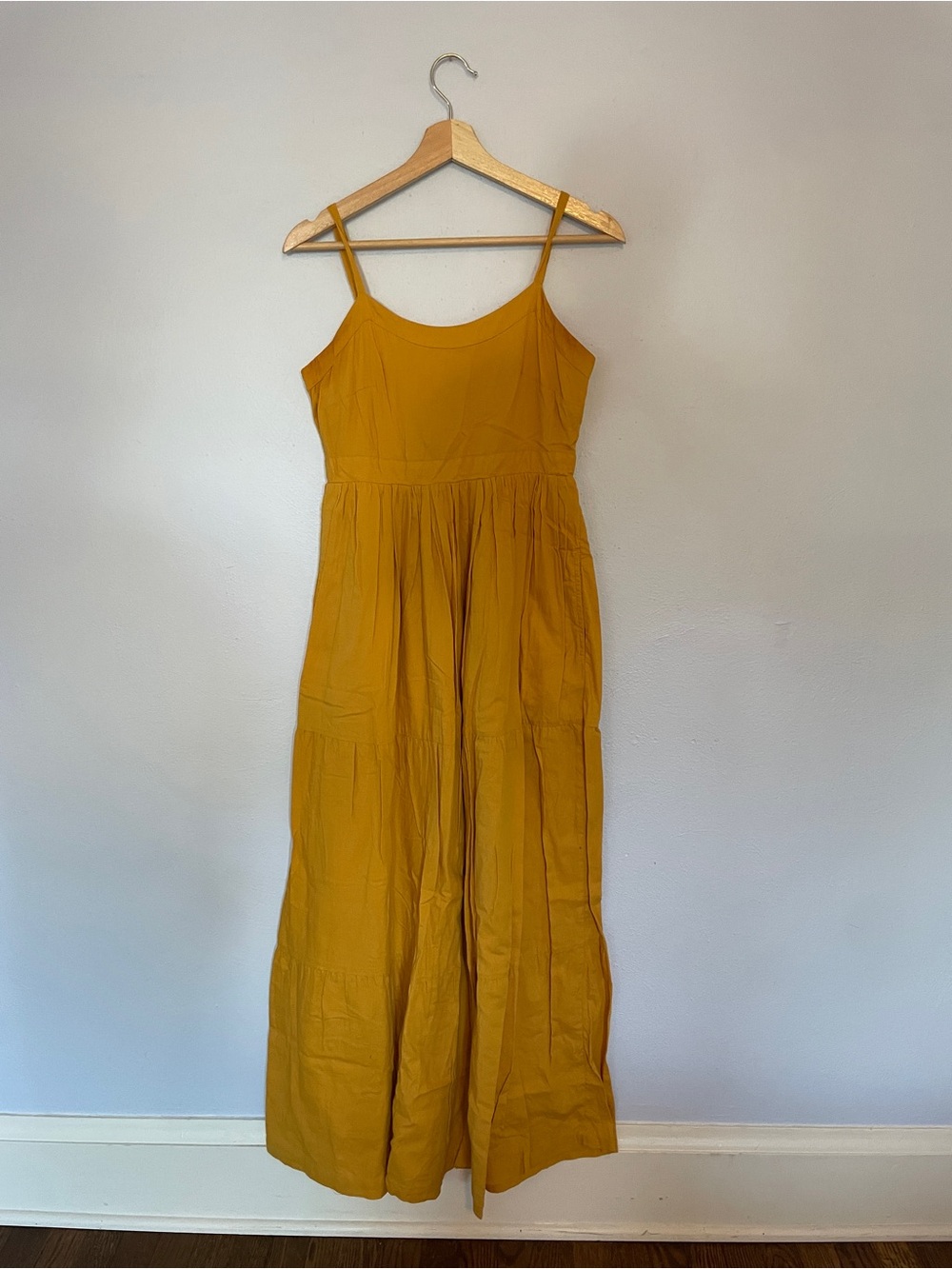 PACT Mustard Yellow Organic Cotton Spaghetti Strap Maxi Dress S